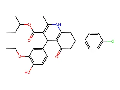 butan-2-yl 7-(4-chlorophenyl)-4-(3-ethoxy-4-hydroxyphenyl)-2-methyl-5-oxo-1,4,5,6,7,8-hexahydroquinoline-3-carboxylate structure