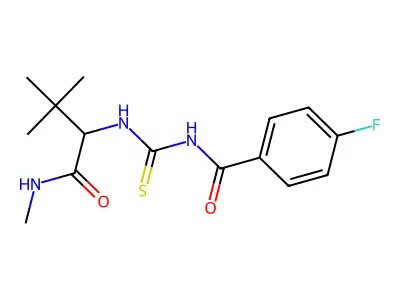 2-({[(4-fluorobenzoyl)amino]carbothioyl}amino)-N,3,3-trimethylbutanamide structure