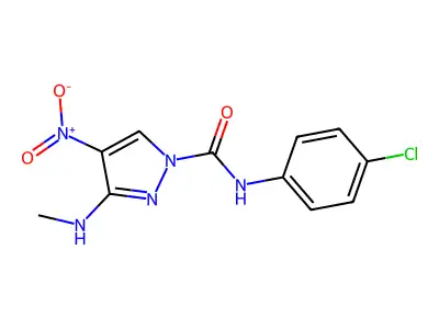 N-(4-chlorophenyl)-3-(methylamino)-4-nitro-1H-pyrazole-1-carboxamide structure