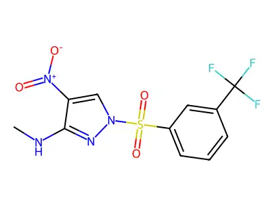 N-methyl-4-nitro-1-{[3-(trifluoromethyl)phenyl]sulfonyl}-1H-pyrazol-3-amine structure