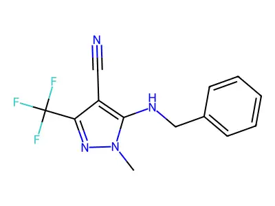 5-(benzylamino)-1-methyl-3-(trifluoromethyl)-1H-pyrazole-4-carbonitrile structure