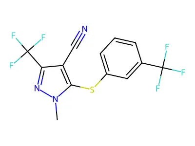 1-methyl-3-(trifluoromethyl)-5-{[3-(trifluoromethyl)phenyl]sulfanyl}-1H-pyrazole-4-carbonitrile structure