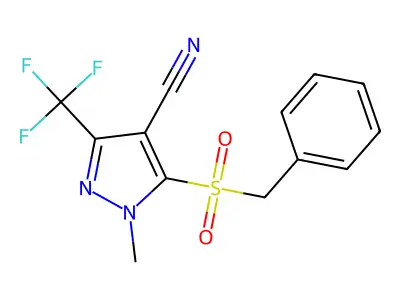 5-Benzylsulfonyl-1-methyl-3-(trifluoromethyl)pyrazole-4-carbonitrile structure