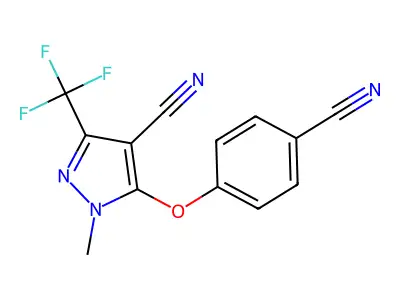 5-(4-cyanophenoxy)-1-methyl-3-(trifluoromethyl)-1H-pyrazole-4-carbonitrile structure