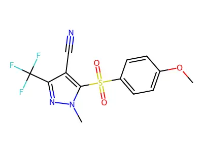 5-(4-Methoxyphenyl)sulfonyl-1-methyl-3-(trifluoromethyl)pyrazole-4-carbonitrile structure