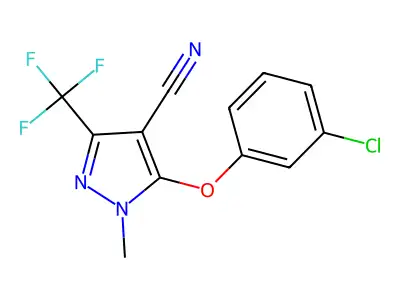 5-(3-chlorophenoxy)-1-methyl-3-(trifluoromethyl)-1H-pyrazole-4-carbonitrile structure