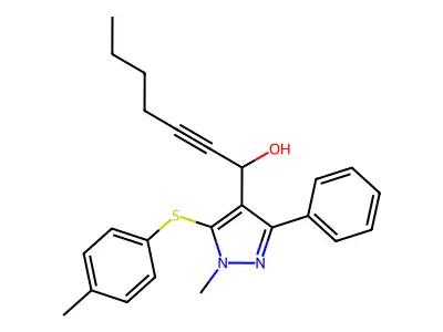 1-{1-methyl-5-[(4-methylphenyl)sulfanyl]-3-phenyl-1H-pyrazol-4-yl}-2-heptyn-1-ol structure