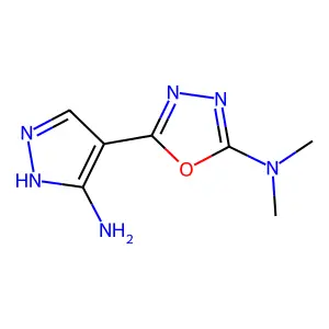 5-(5-amino-1H-pyrazol-4-yl)-N,N-dimethyl-1,3,4-oxadiazol-2-amine structure