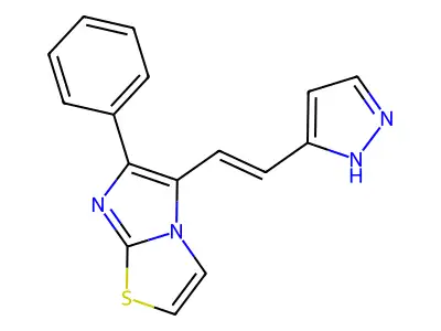 6-phenyl-5-[2-(1H-pyrazol-5-yl)ethenyl]imidazo[2,1-b][1,3]thiazole structure