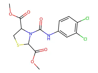 Dimethyl 3-[(3,4-dichloroanilino)carbonyl]-1,3-thiazolane-2,4-dicarboxylate structure