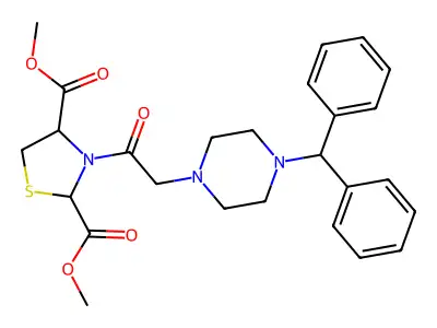 2,4-dimethyl 3-{2-[4-(diphenylmethyl)piperazin-1-yl]acetyl}-1,3-thiazolidine-2,4-dicarboxylate structure