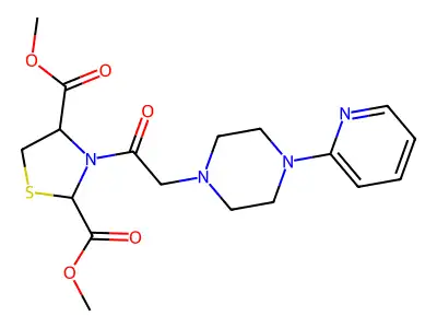 2,4-dimethyl 3-{2-[4-(pyridin-2-yl)piperazin-1-yl]acetyl}-1,3-thiazolidine-2,4-dicarboxylate structure