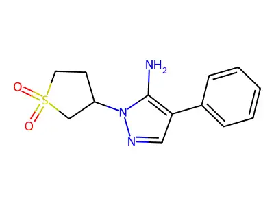 3-(5-amino-4-phenyl-1H-pyrazol-1-yl)tetrahydro-1H-1lambda~6~-thiophene-1,1-dione structure