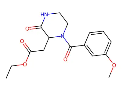 Ethyl 2-[1-(3-methoxybenzoyl)-3-oxo-2-piperazinyl]acetate structure