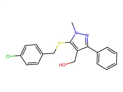 {5-[(4-chlorobenzyl)sulfanyl]-1-methyl-3-phenyl-1H-pyrazol-4-yl}methanol structure