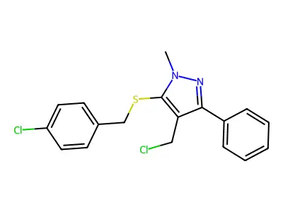 4-chlorobenzyl 4-(chloromethyl)-1-methyl-3-phenyl-1H-pyrazol-5-yl sulfide structure