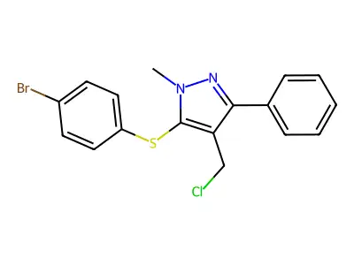 4-bromophenyl 4-(chloromethyl)-1-methyl-3-phenyl-1H-pyrazol-5-yl sulfide structure