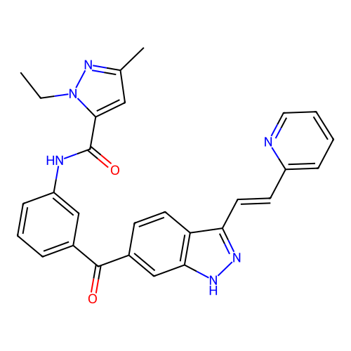 1-Ethyl-3-methyl-N-[3-[[3-[(1E)-2-(2-pyridinyl)ethenyl]-1H-indazol-6-yl]carbonyl]phenyl]-1H-pyrazole-5-carboxamide structure
