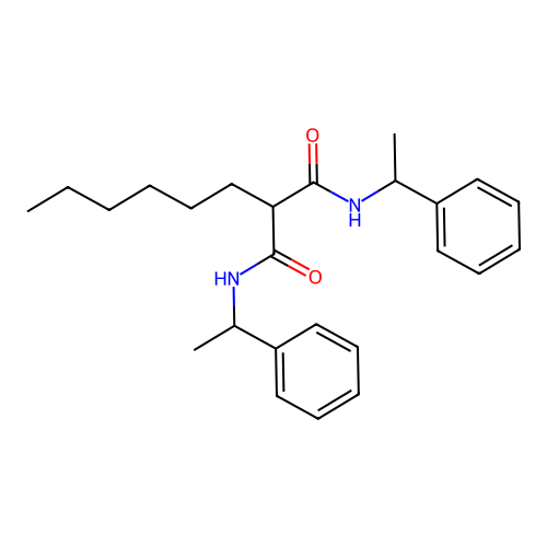 2-hexyl-N,N'-bis(1-phenylethyl)propanediamide structure