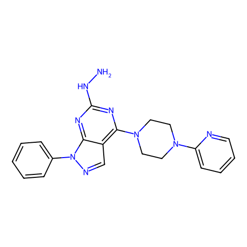 [1-phenyl-4-(4-pyridin-2-ylpiperazin-1-yl)pyrazolo[3,4-d]pyrimidin-6-yl]hydrazine structure