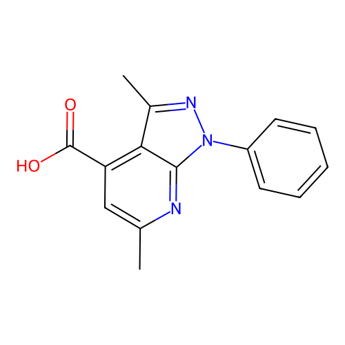 3,6-dimethyl-1-phenyl-1H-pyrazolo[3,4-b]pyridine-4-carboxylic acid structure