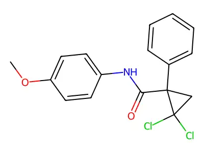 2,2-dichloro-N-(4-methoxyphenyl)-1-phenylcyclopropanecarboxamide structure