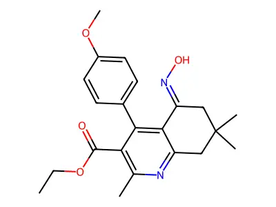 (E)-ethyl 5-(hydroxyimino)-4-(4-methoxyphenyl)-2,7,7-trimethyl-5,6,7,8-tetrahydroquinoline-3-carboxylate structure