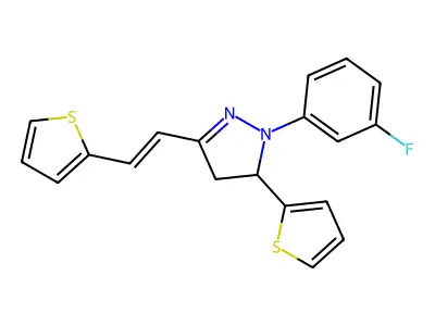 2-(3-fluorophenyl)-3-thiophen-2-yl-5-[(E)-2-thiophen-2-ylethenyl]-3,4-dihydropyrazole structure