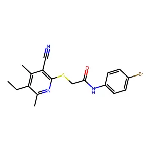 N-(4-bromophenyl)-2-(3-cyano-5-ethyl-4,6-dimethylpyridin-2-yl)sulfanylacetamide structure