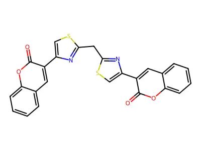 3,3'-(2,2'-methylenebis(thiazole-4,2-diyl))bis(2H-chromen-2-one) structure