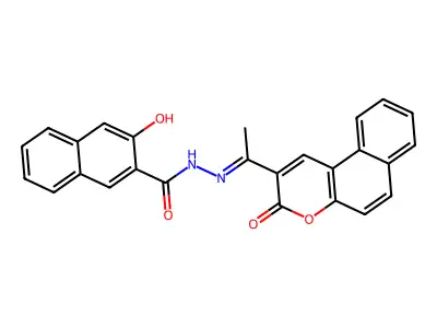 (E)-3-hydroxy-N'-(1-(3-oxo-3H-benzo[f]chromen-2-yl)ethylidene)-2-naphthohydrazide structure