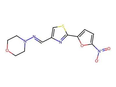 N-morpholin-4-yl-1-[2-(5-nitrofuran-2-yl)-1,3-thiazol-4-yl]methanimine structure