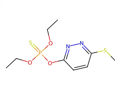 Phosphorothioic acid, O,O-diethyl O-(6-(methylthio)-3-pyridazinyl) ester structure