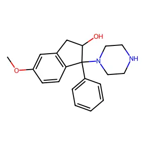 6-Methoxy-3-phenyl-3-piperazin-1-yl-1,2-dihydroinden-2-ol structure