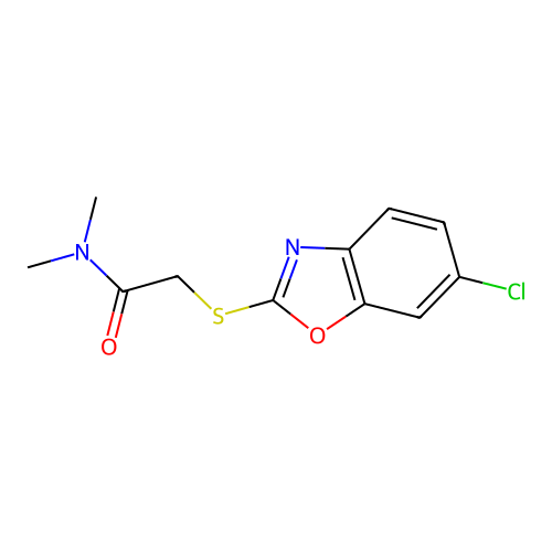 2-[(6-chloro-1,3-benzoxazol-2-yl)sulfanyl]-N,N-dimethylacetamide structure