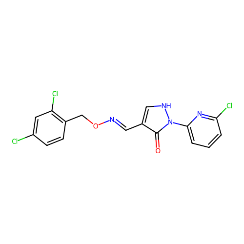 2-(6-chloro-2-pyridinyl)-4-({[(2,4-dichlorobenzyl)oxy]amino}methylene)-2,4-dihydro-3H-pyrazol-3-one structure