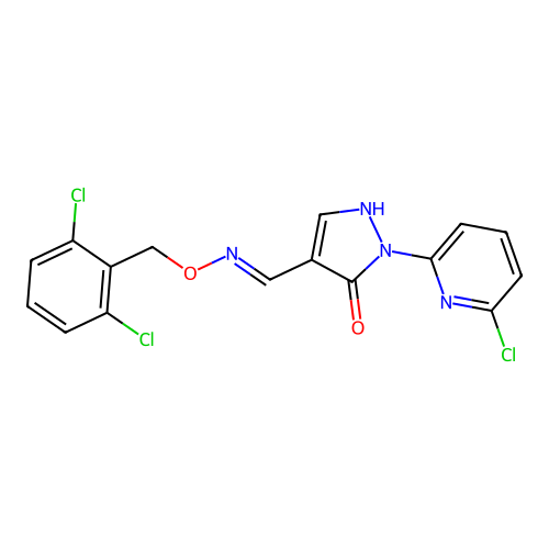 (4Z)-1-(6-chloropyridin-2-yl)-4-({[(2,6-dichlorophenyl)methoxy]amino}methylidene)-4,5-dihydro-1H-pyrazol-5-one structure