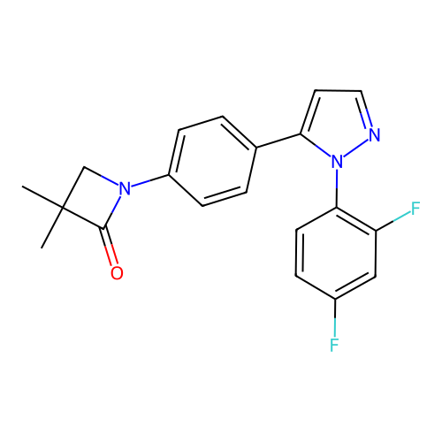 1-{4-[1-(2,4-difluorophenyl)-1H-pyrazol-5-yl]phenyl}-3,3-dimethyl-2-azetanone structure