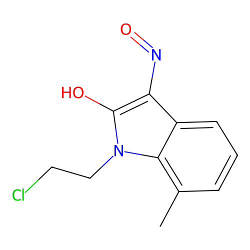 (3E)-1-(2-chloroethyl)-3-(hydroxyimino)-7-methyl-1,3-dihydro-2H-indol-2-one structure
