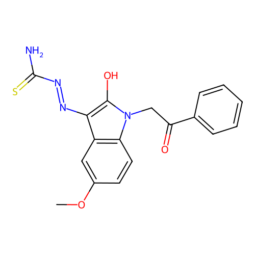 [(5-methoxy-2-oxo-1-phenacylindol-3-ylidene)amino]thiourea structure