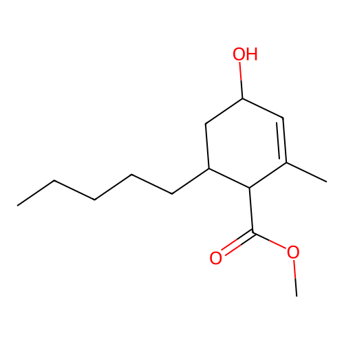 Methyl 4-hydroxy-2-methyl-6-pentylcyclohex-2-ene-1-carboxylate structure