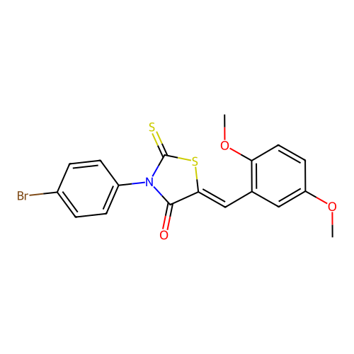 (Z)-3-(4-bromophenyl)-5-(2,5-dimethoxybenzylidene)-2-thioxothiazolidin-4-one structure