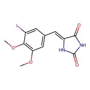 (5E)-5-(3-iodo-4,5-dimethoxybenzylidene)imidazolidine-2,4-dione structure