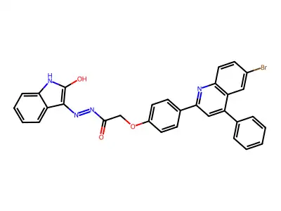 (E)-2-(4-(6-bromo-4-phenylquinolin-2-yl)phenoxy)-N'-(2-oxoindolin-3-ylidene)acetohydrazide structure