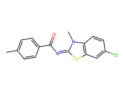 N-(6-chloro-3-methyl-1,3-benzothiazol-2-ylidene)-4-methylbenzamide structure