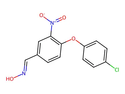 N-[[4-(4-chlorophenoxy)-3-nitrophenyl]methylidene]hydroxylamine structure