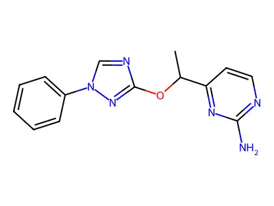 4-{1-[(1-phenyl-1H-1,2,4-triazol-3-yl)oxy]ethyl}-2-pyrimidinamine structure