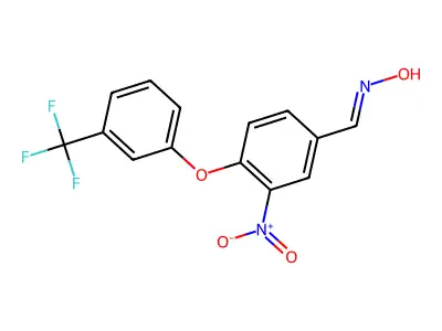 N-[[3-nitro-4-[3-(trifluoromethyl)phenoxy]phenyl]methylidene]hydroxylamine structure