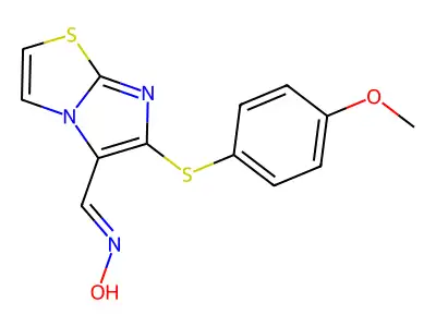 6-[(4-methoxyphenyl)sulfanyl]imidazo[2,1-b][1,3]thiazole-5-carbaldehyde oxime structure