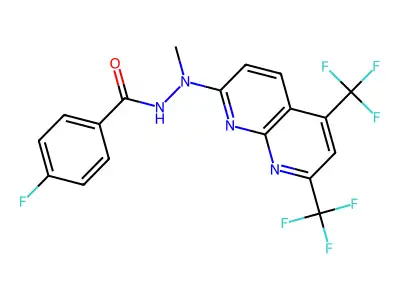 N'-[5,7-bis(trifluoromethyl)-1,8-naphthyridin-2-yl]-4-fluoro-N'-methylbenzohydrazide structure